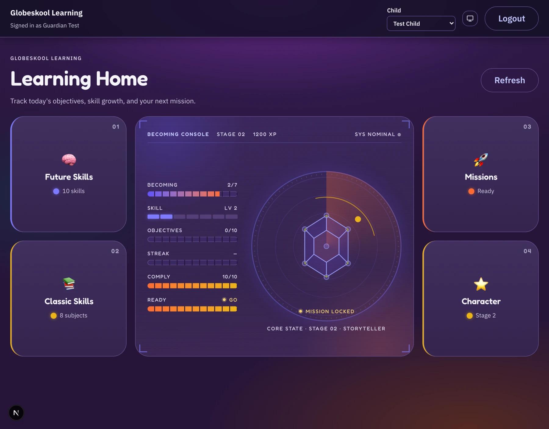 The Globeskool Learning Home, where AI sits inside the missions a child directs.
